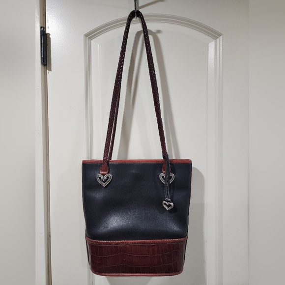 Brighton Vintage 2007  Espresso Sophia Tote Bag Black Leather Embossed  ❤️ - Picture 1 of 9
